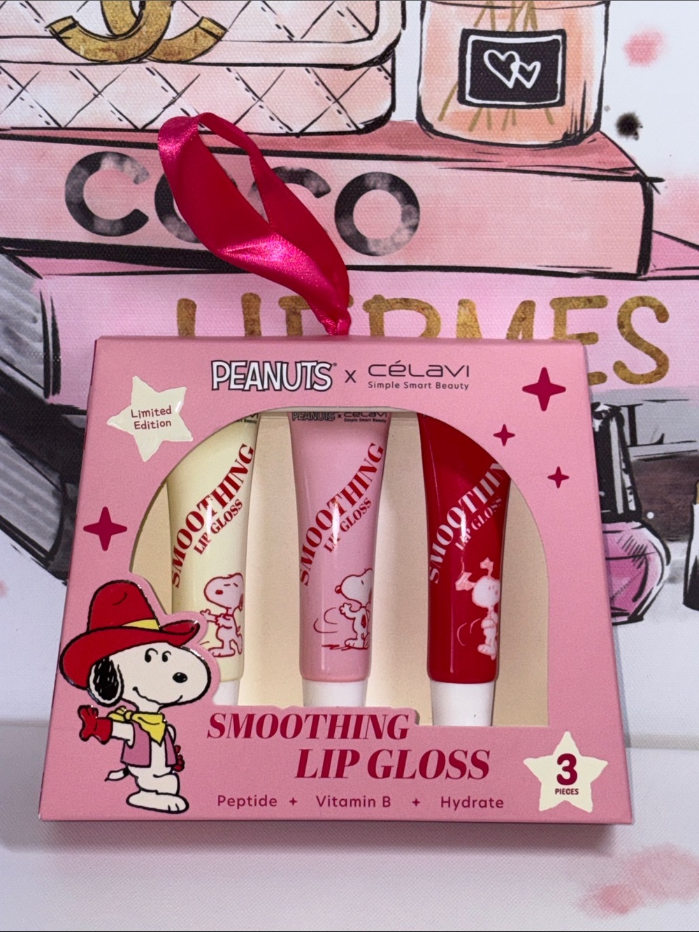 Peanuts x Célavi Smoothing Lip Gloss 3 pc Set - Pink/Red/White